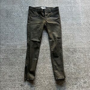 Current/Elliott Dark Olive Skinny Pants with Zipper Accents